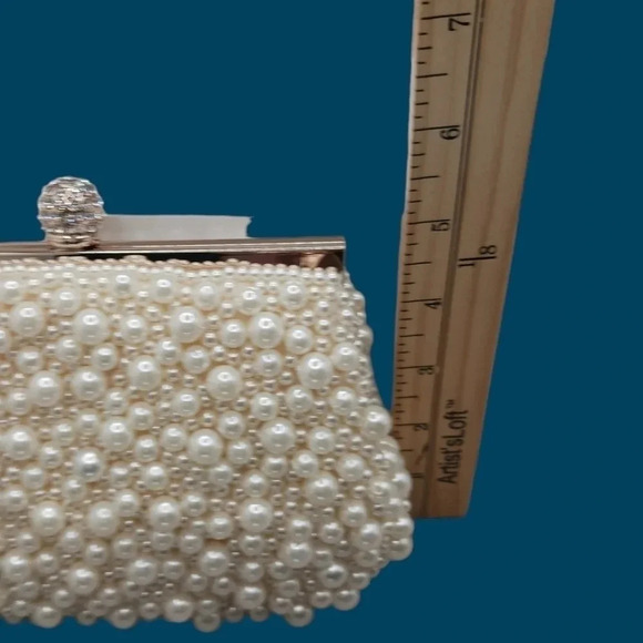 My gift faux pearl evening clutch shoulder bag beige - Picture 12 of 12